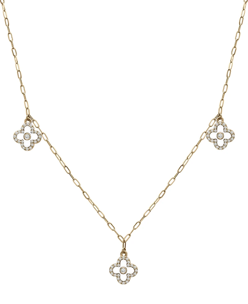 Wrapped Diamond & Enamel Quatrefoil Dangle 18" Collar Necklace (1/4 ct. t.w.) in 10k Gold, Created for Macy's