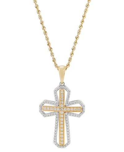 Grown With Love Men's Lab Grown Diamond Cross 22" Pendant Necklace (1 ct. t.w.) in 14k Two-Tone Gold