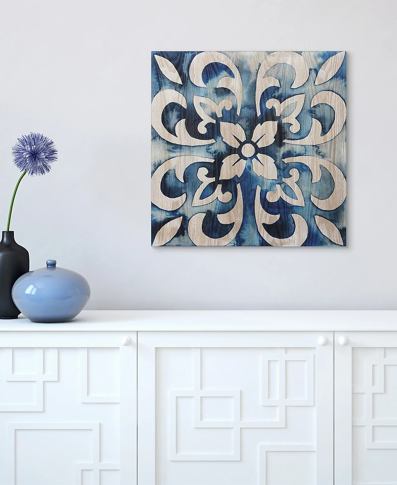 Empire Art Direct 'Cobalt Tile Ii' Fine Giclee Printed Directly On Hand Finished Ash Wood Wall Art, 24" x 24"
