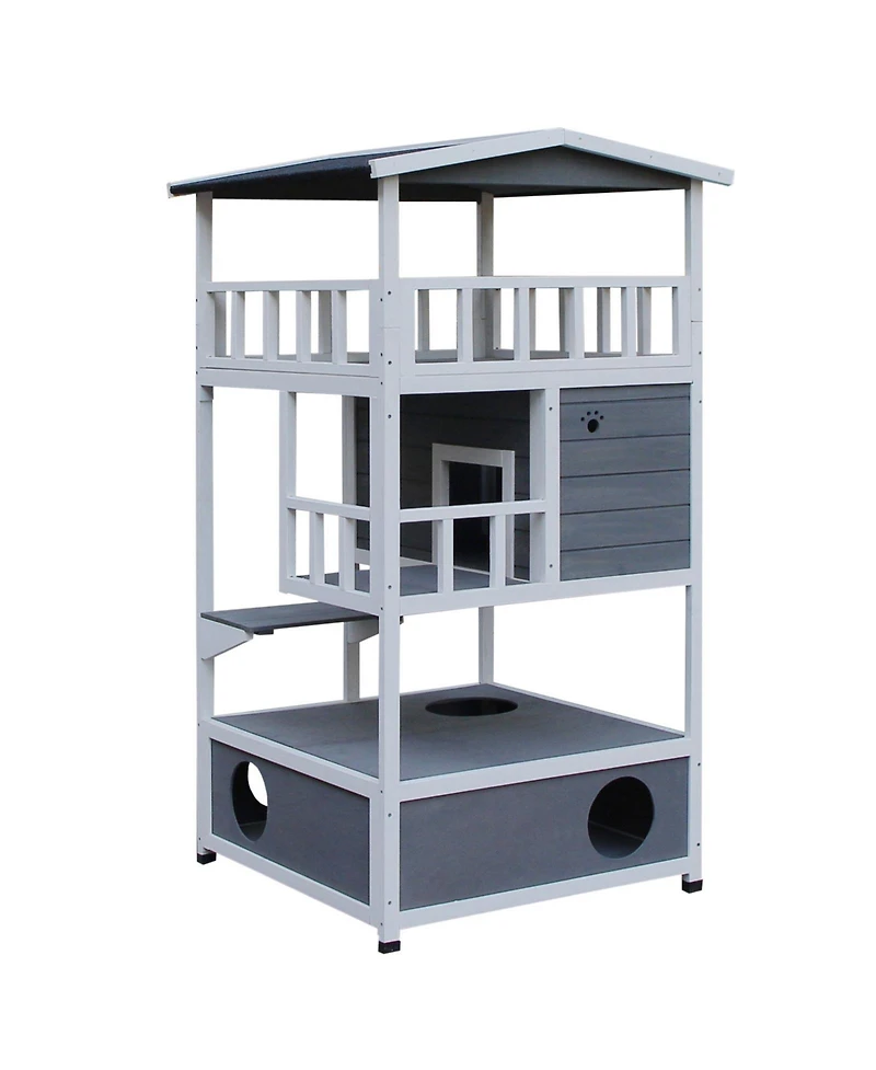 Cat House, Kitten Condo Shelter w/ Raised Base Asphalt Roof