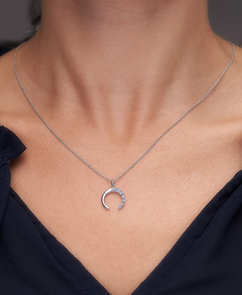 Macy's Blue Topaz (1/5 ct.t.w) Moon Pendant Necklace in Sterling Silver