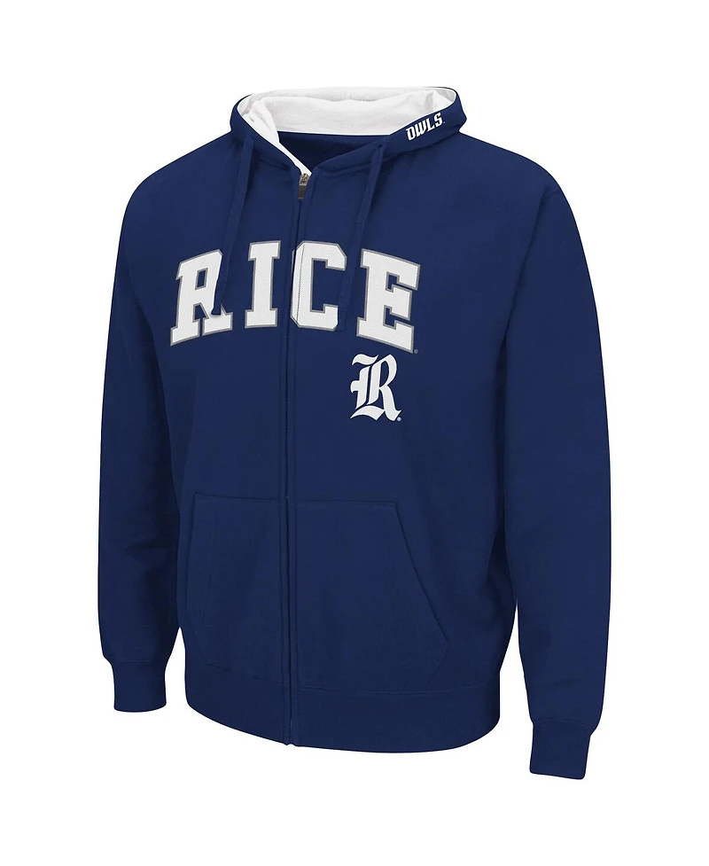 Men's Colosseum Navy Rice Owls Arch and Logo 3.0 Full-Zip Hoodie