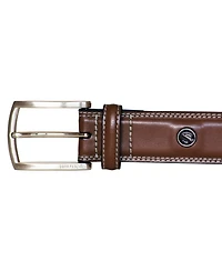 Nautica Men's Inlay Logo Signature Double Stitch Leather Belt