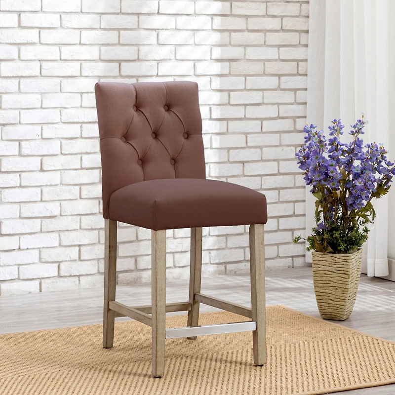 WestinTrends 24" Linen Fabric Tufted Counter Stool