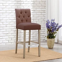 29" Upholstered Linen Fabric Tufted Bar Stool Chair