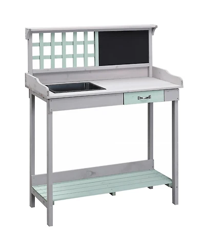 Outsunny Outdoor Wooden Potting Bench Table w/ Removable Sink Open Shelf Storage