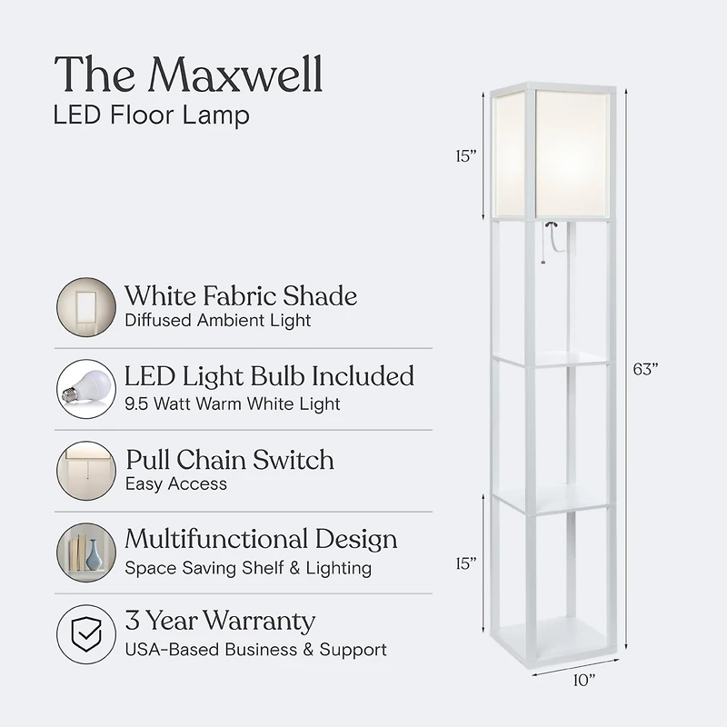 Maxwell 63" Led Shelf Column Floor Lamp with Lantern Shade