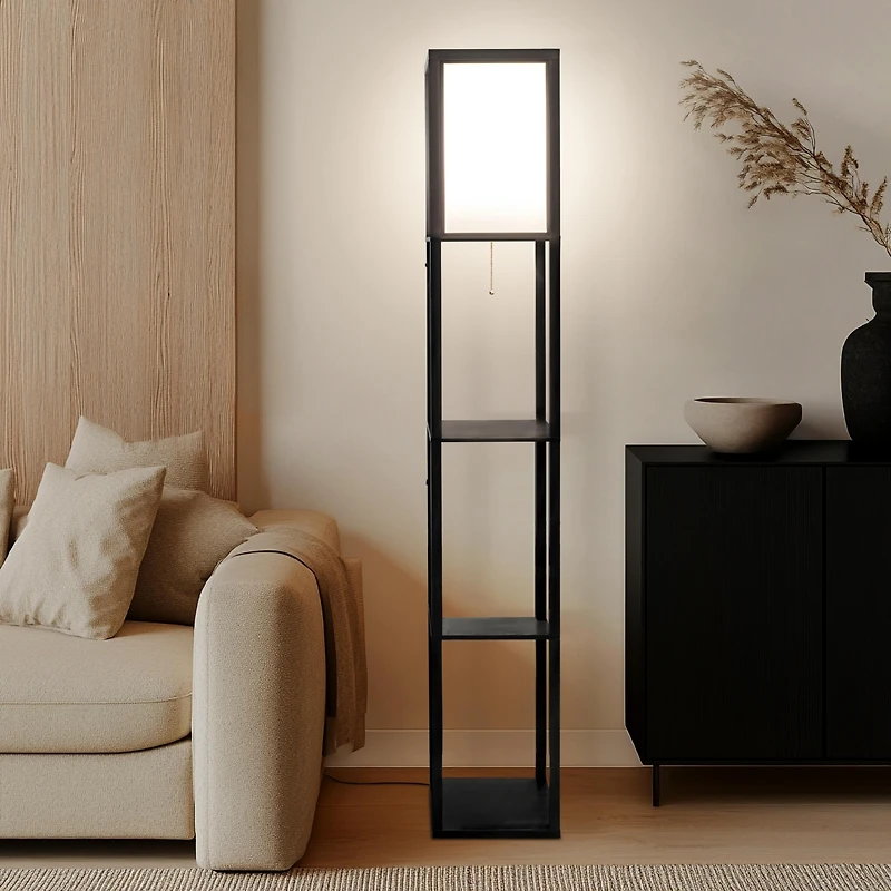 Maxwell 63" Led Shelf Column Floor Lamp with Lantern Shade