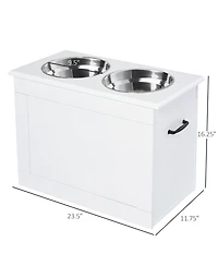 Stainless Steel Raised Pet Bowl Feeding Station with Storage