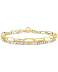 2-Pc. Diamond & Paperclip Link Bracelets (1/4 ct. t.w.) in 14k Gold-Plated Sterling Silver