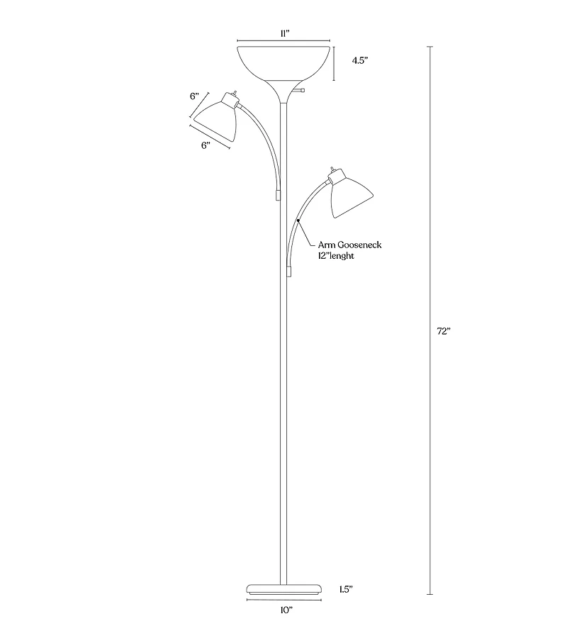 Sky Dome Double 72" Led Torchiere Floor Lamp with Adjustable Arms