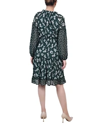 Ny Collection Petite Long Sleeve Combo Chiffon Dress