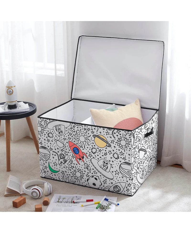 Baum Kid's Coloring Jungle Print Large Lidded Trunk with Removable Divider and 4 Washable Markers Set