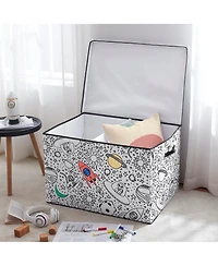 Baum Kid's Coloring Jungle Print Large Lidded Trunk with Removable Divider and 4 Washable Markers Set