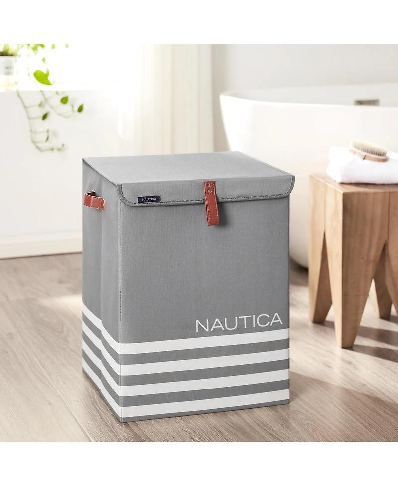 Nautica Folded Hamper with Lid Stripe