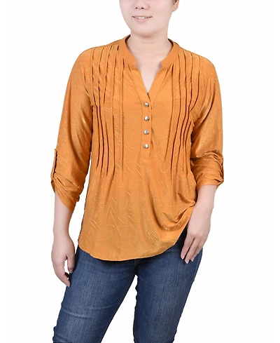 Ny Collection Petite 3/4 Roll Tab Pullover Top