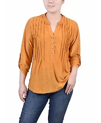 Ny Collection Petite 3/4 Roll Tab Pullover Top