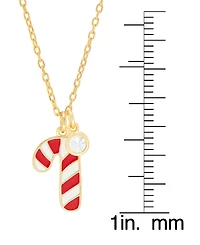 Lab-grown White Sapphire (5/8 ct. t.w.) & Enamel Candy Cane & Bezel Drop Pendant Necklace in 14k Gold-Plated Sterling Silver, 16" + 2" extender