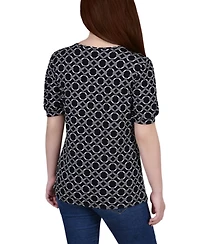 Petite Short Puff Sleeve Mesh Inset Top