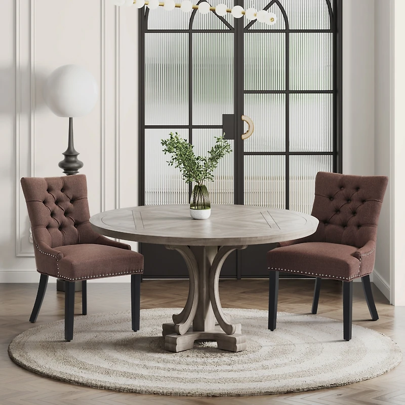 WestinTrends Upholstered Wingback Button Tufted Dining Chair Set of 2