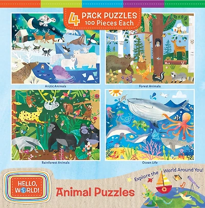 Masterpieces Hello, World! 4-Pack 100 Piece Jigsaw Puzzles for kids