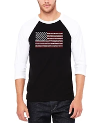La Pop Art Men's Raglan Baseball 3/4 Sleeve 50 States Usa Flag Word T-shirt