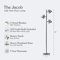 Jacob 64" Led Tree Floor Lamp with 3 Rotating Adjustable Heads