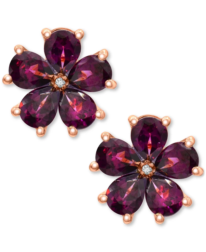 Amethyst (3-1/3 ct. t.w.) & Diamond Accent Flower Stud Earrings in Sterling Silver (Also in Rhodolite Garnet)