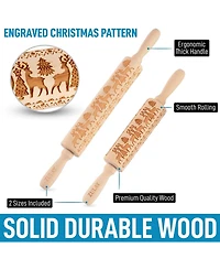 Wooden Carved Christmas Rolling Pin 2-Pc.