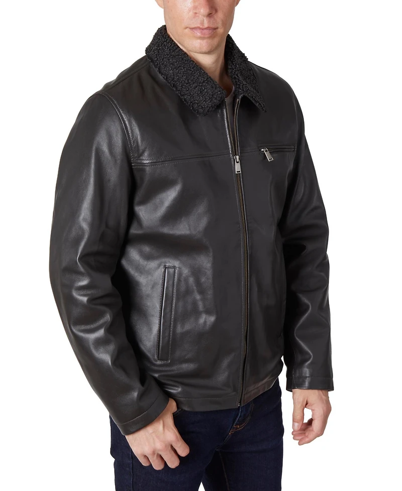 Perry Ellis Men's Zipper Leather Jacket