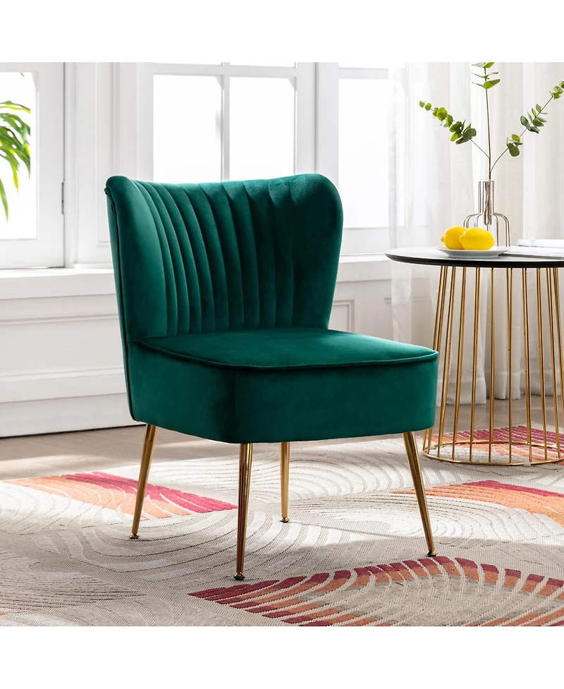 22" Wide Upholstered Tufted Velvet Accent Chair With Metal Leg