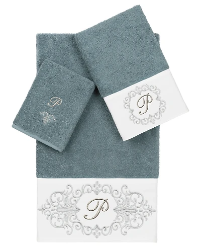 Linum Home Turkish Cotton Monica Embellished Towel 3 Piece Set - Teal - Teal