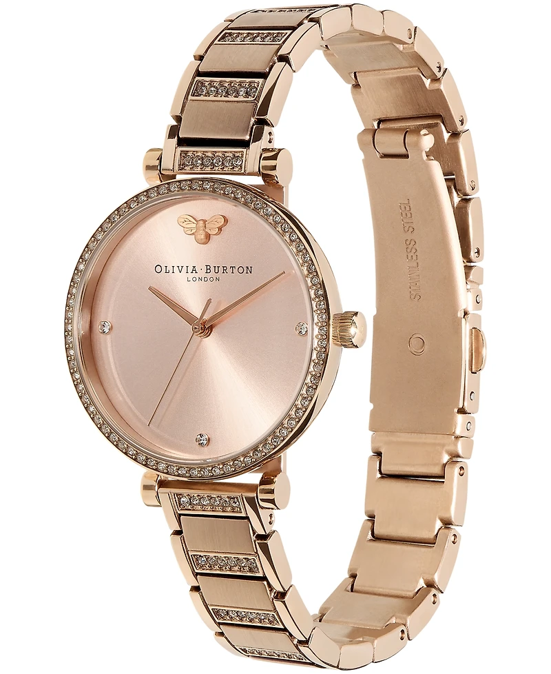 Olivia Burton Women's T-Bar Carnation Gold-Tone Stainless Steel Bracelet Watch 32mm