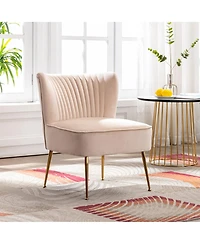 25" Wide Upholstered Tufted Velvet Accent Chair With Metal Leg