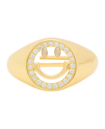 Macy's Gold Plated Cubic Zirconia Smiley Face Ring