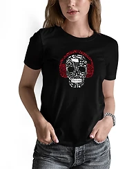 La Pop Art Women's Music Notes Skull Word T-shirt