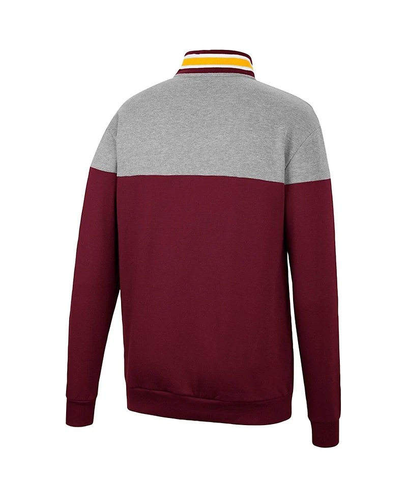 Men's Colosseum Heathered Gray and Maroon Arizona State Sun Devils Be the Ball Quarter-Zip Top