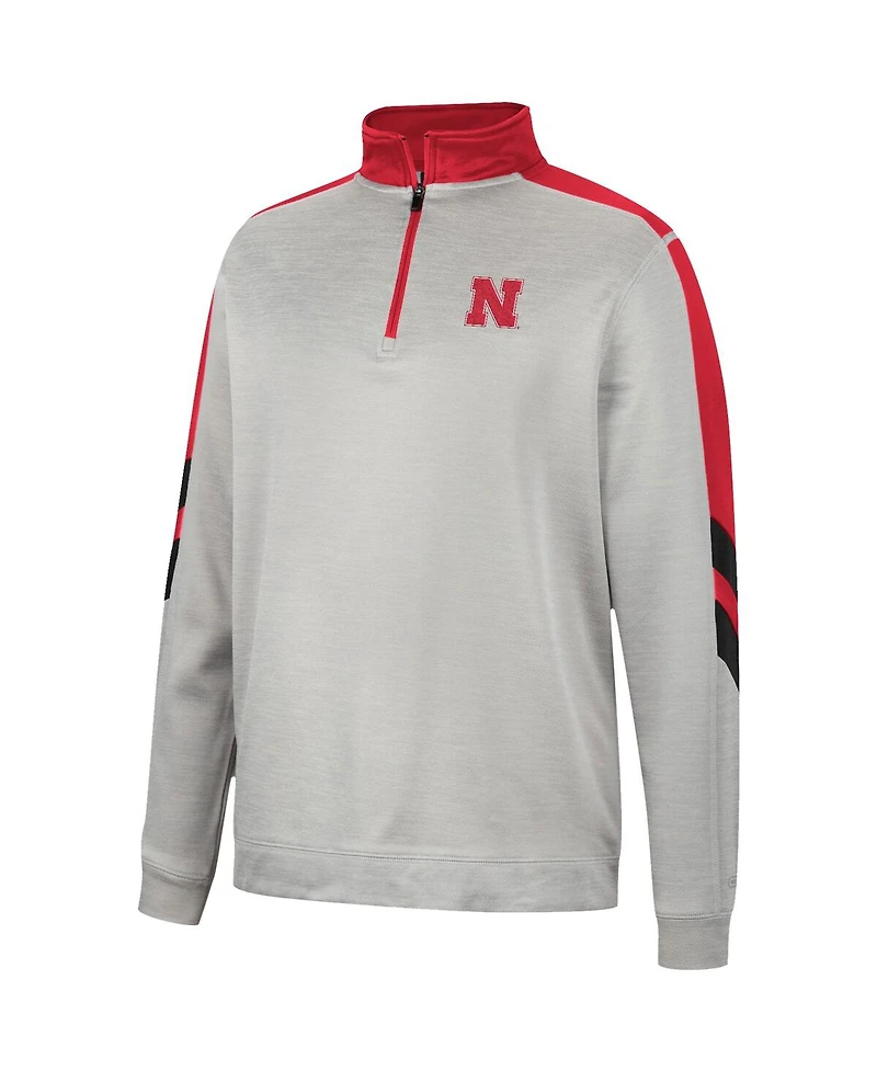Men's Colosseum Gray and Scarlet Nebraska Huskers Bushwood Fleece Quarter-Zip Jacket