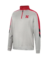 Men's Colosseum Gray and Scarlet Nebraska Huskers Bushwood Fleece Quarter-Zip Jacket