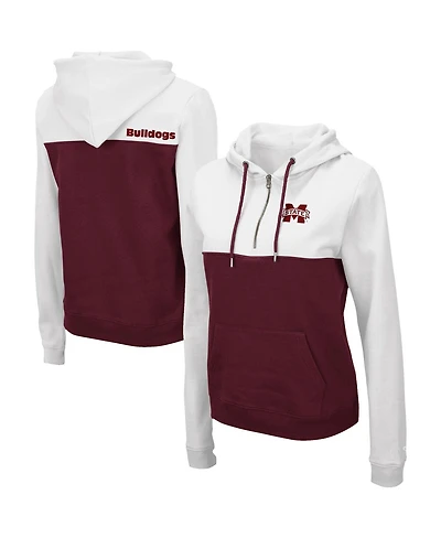 Women's Colosseum White and Maroon Mississippi State Bulldogs Aidan Quarter-Zip Hoodie