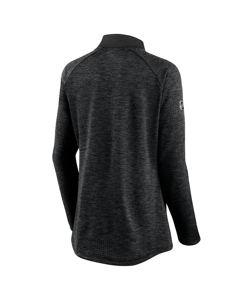 Women's Fanatics Black, Heathered Charcoal San Jose Sharks Authentic Pro Travel and Training Raglan Quarter-Zip Jacket