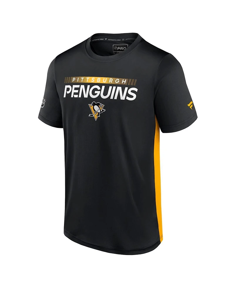 Men's Fanatics Black, Gold Pittsburgh Penguins Authentic Pro Rink Tech T-shirt