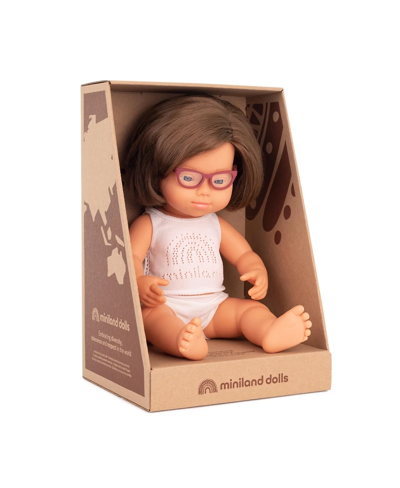 Miniland Baby Girl 15" Caucasian with Down Syndrome with Glasses