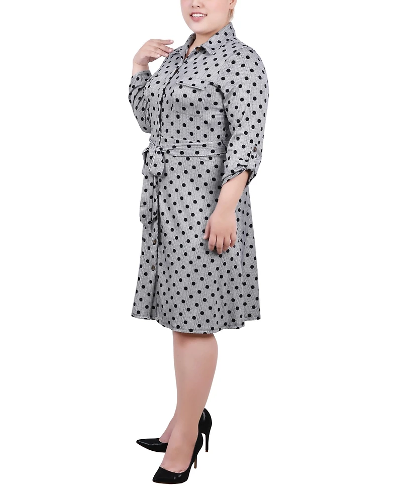 Ny Collection Plus 3/4 Sleeve Roll Tab Shirtdress