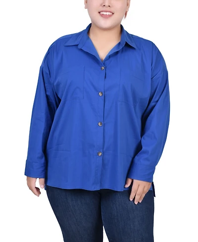 Ny Collection Plus Long Sleeve Blouse with Chest Pockets