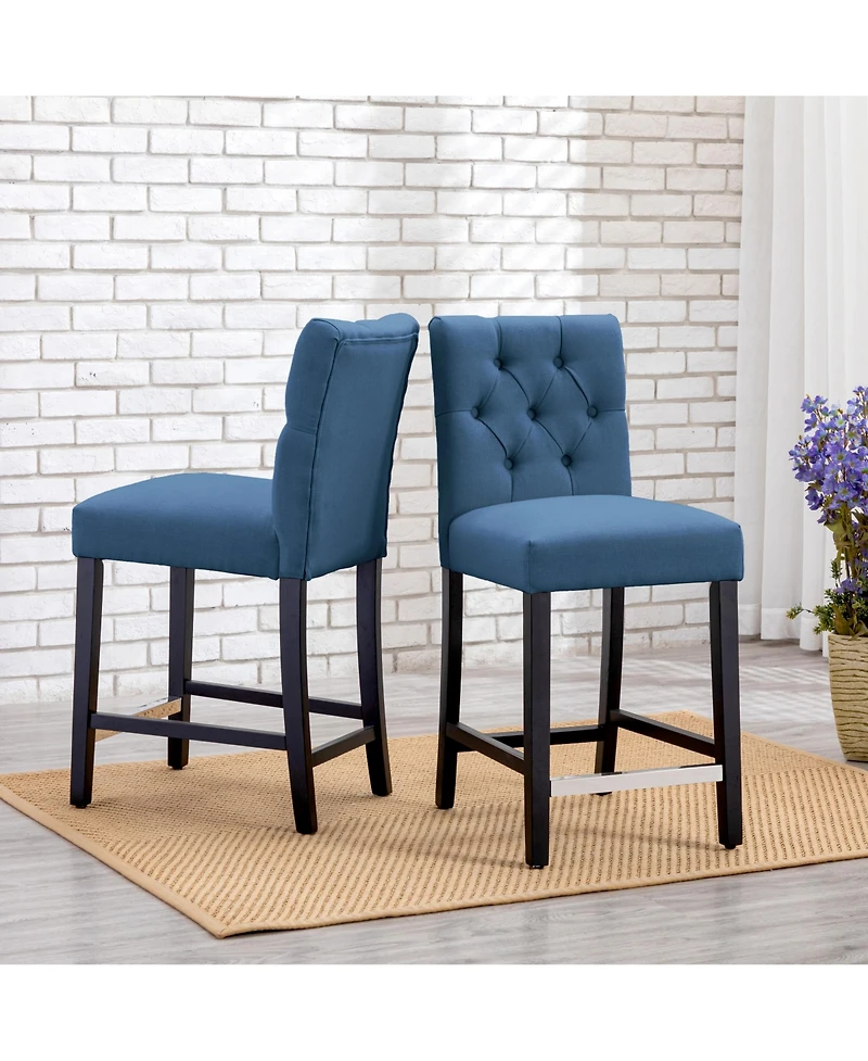 WestinTrends Linen Fabric Tufted Counter Stool (Set of 2)