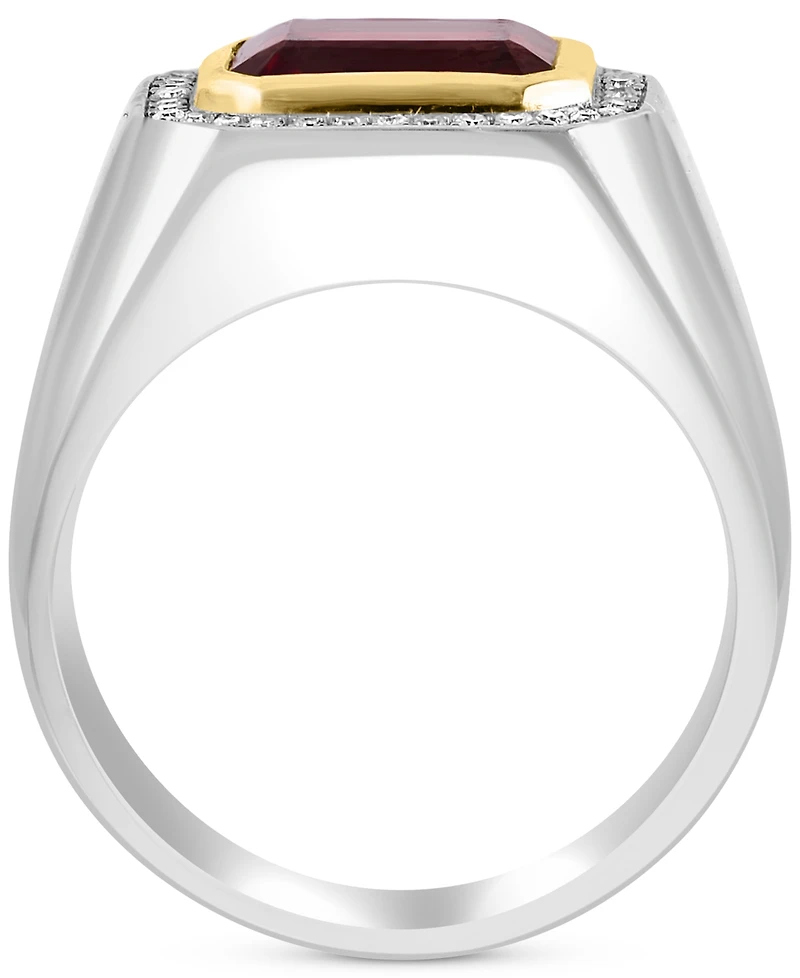 Effy Men's Garnet (4-1/10 ct. t.w.) & Diamond (1/6 ct. t.w.) Ring in Sterling Silver & 14k Gold-Plate