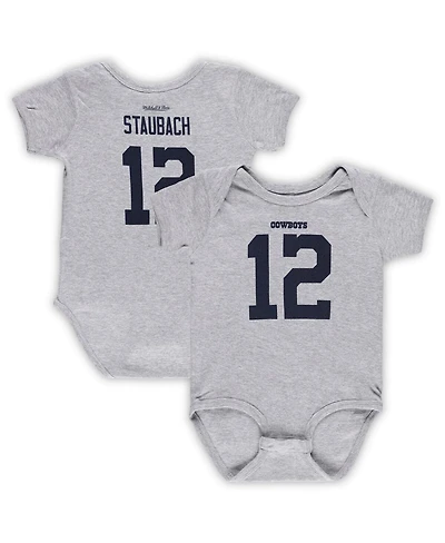 Infant Boys and Girls Mitchell & Ness Roger Staubach Heathered Gray Dallas Cowboys Mainliner Retired Player Name Number Bodysuit