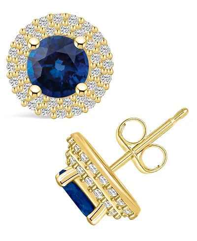 Macy's Sapphire (2 Ct. t.w.) and Diamond (1/2 Halo Stud Earrings