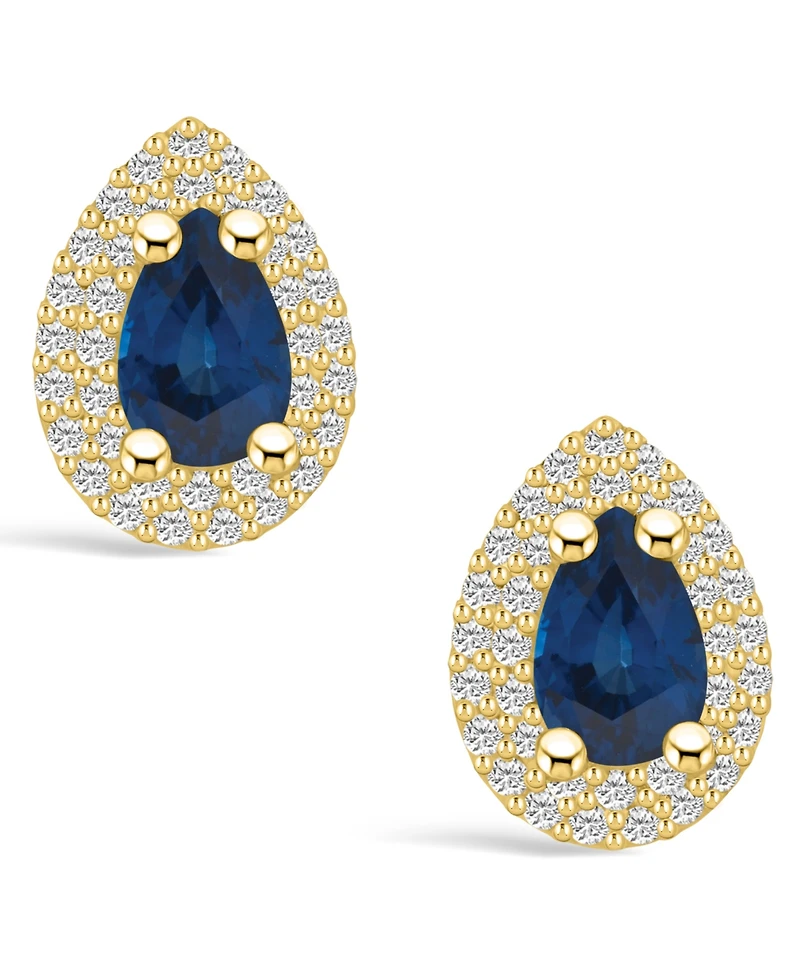 Macy's Sapphire (1 Ct. t.w.) and Diamond (3/8 Halo Stud Earrings